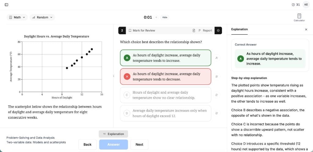 Tutormigo practice question with explanation panel